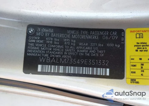 2009 BMW Z4 Sdrive35I из США, поврежденный, VIN WBALM73549E351332